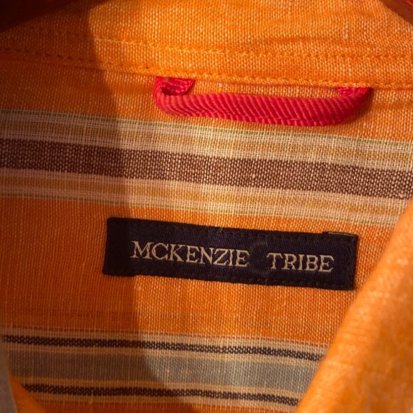 McKenzie Tribe Striped Button Down Shirt with Floral Accents Size M - Picture 4 of 9